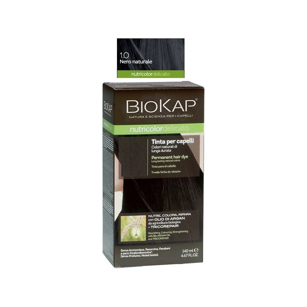 BIOKAP NUTRICOLOR DELICATO 1,0 NERO NATURALE TINTA TUBO + FLACONE