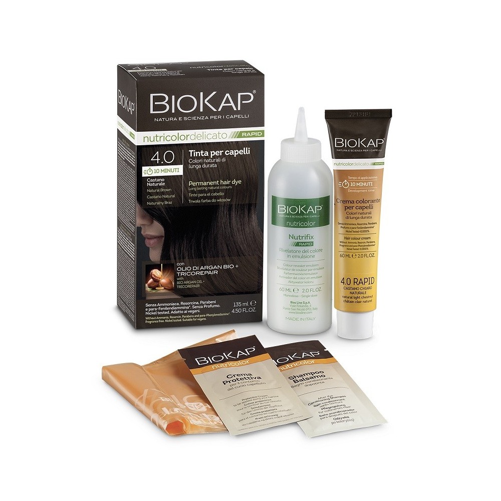 BIOS LINE  BIOKAP NUTRICOLOR DELICATO RAPID TINTA 4,00 CASTANO NATURALE 135 ML