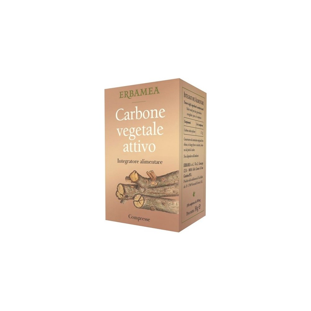 CARBONE VEGETALE ATTIVO integratore alimentare 100 capsule Erbamea