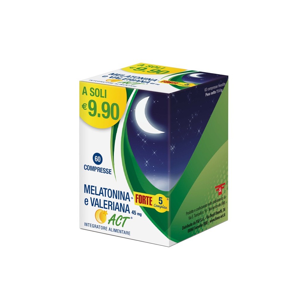 Melatonina Act + forte 5 complex e valeriana act integratore alimentare 60  compresse