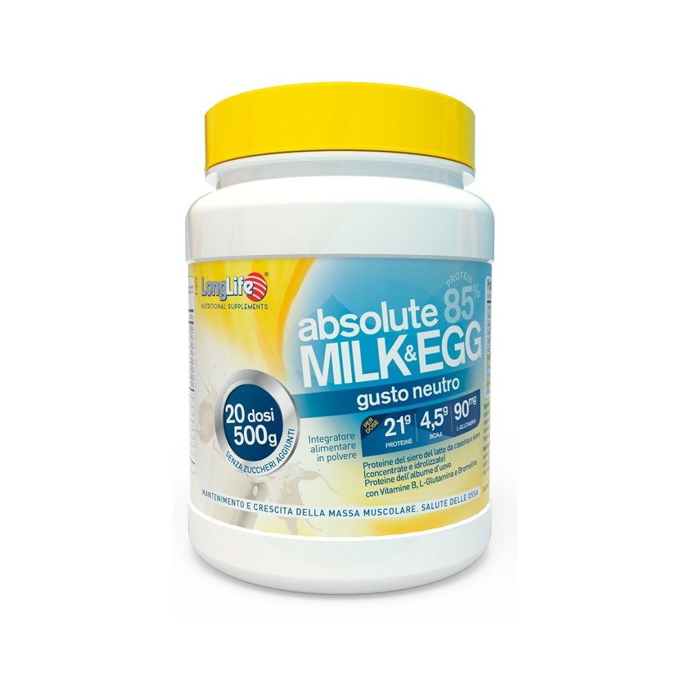 ABSOLUTE MILK E EGG Gusto neutro integratore alimentare in polvere 500 g Long Life