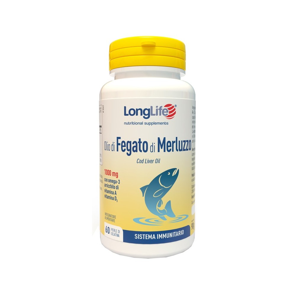 OLIO DI FEGATO DI MERLUZZO 1000 Mg integratore 60 perle Long Life