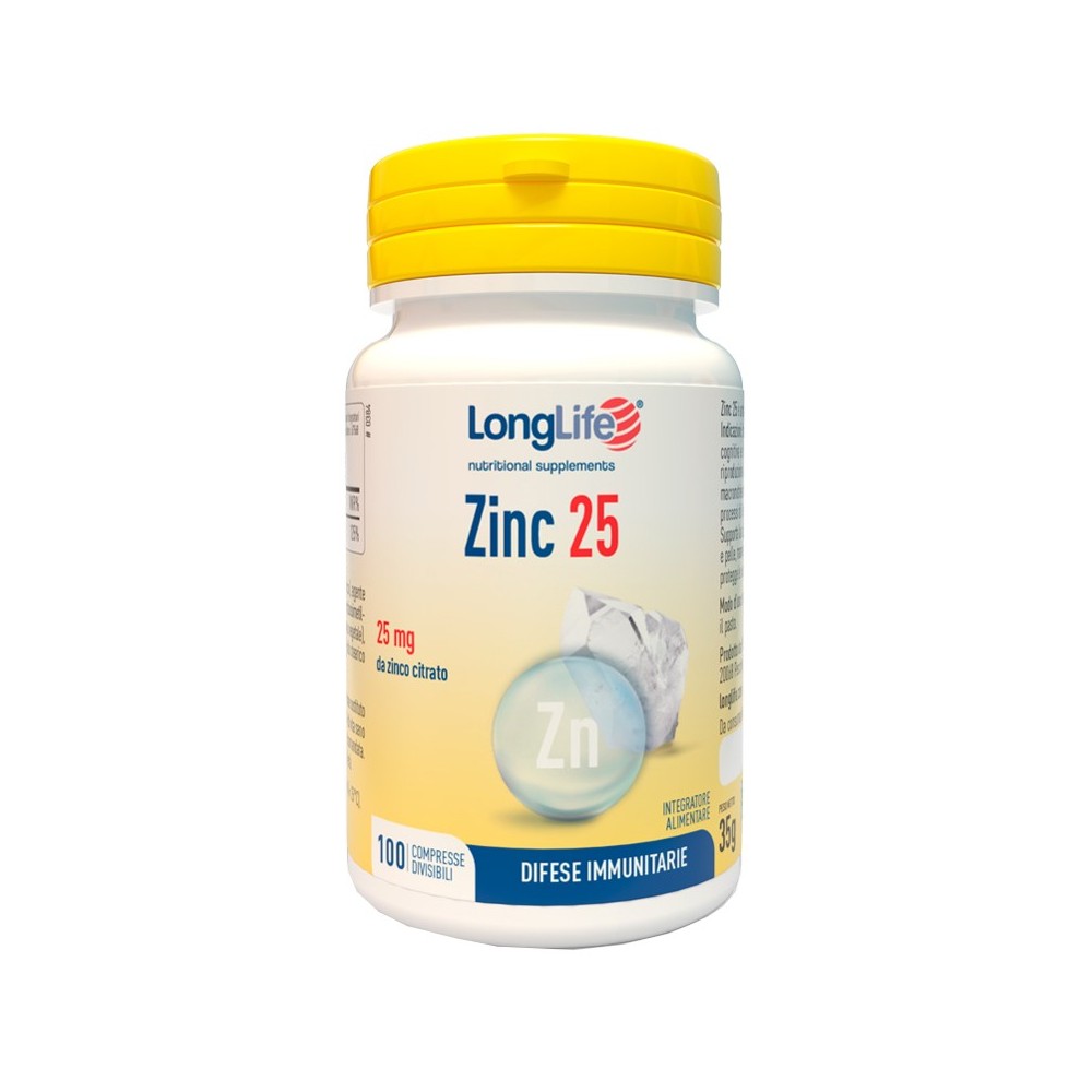 ZINC 25 Mg integratore alimentare 100 compresse Long Life