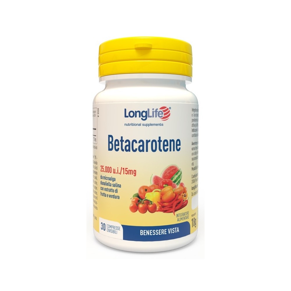 BETACAROTENE 25000 UI integratore alimentare 30 compresse Long Life