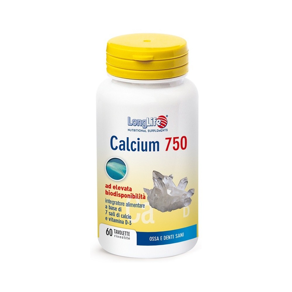 CALCIUM 750 Mg integratore alimentare 60 tavolette Long Life