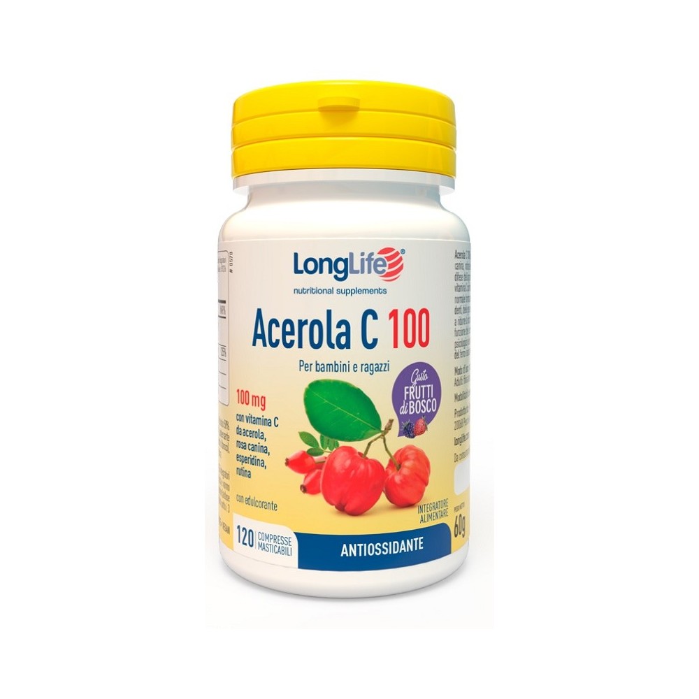 ACEROLA C 100 Mg Frutti di bosco integratore alimentare 120 compresse Long Life