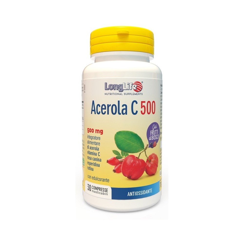 ACEROLA C 500 Mg Frutti di bosco integratore alimentare 30 compresse masticabili Long Life