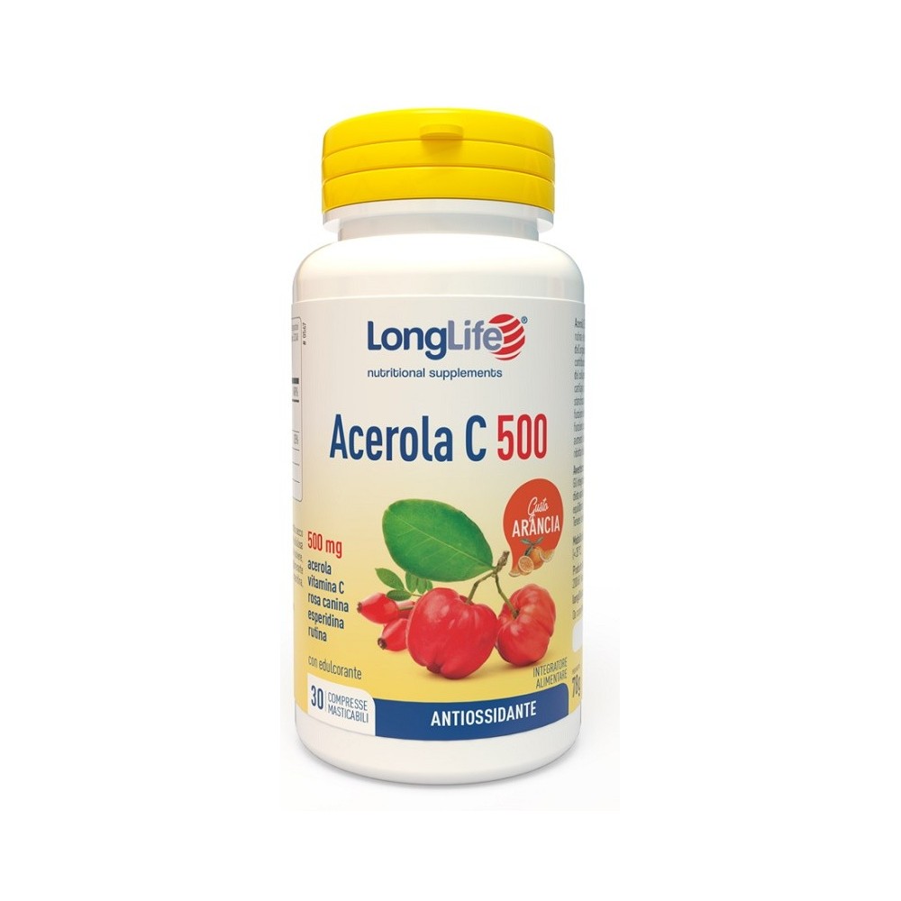 ACEROLA C 500 Mg Arancia integratore alimentare 30 compresse masticabili Long Life