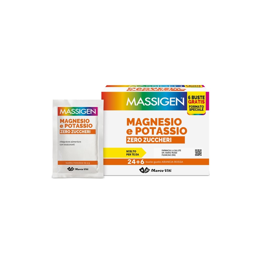 MASSIGEN MAGNESIO POTASSIO ZERO ZUCCHERO 24 BUSTINE + 6 BUSTINE