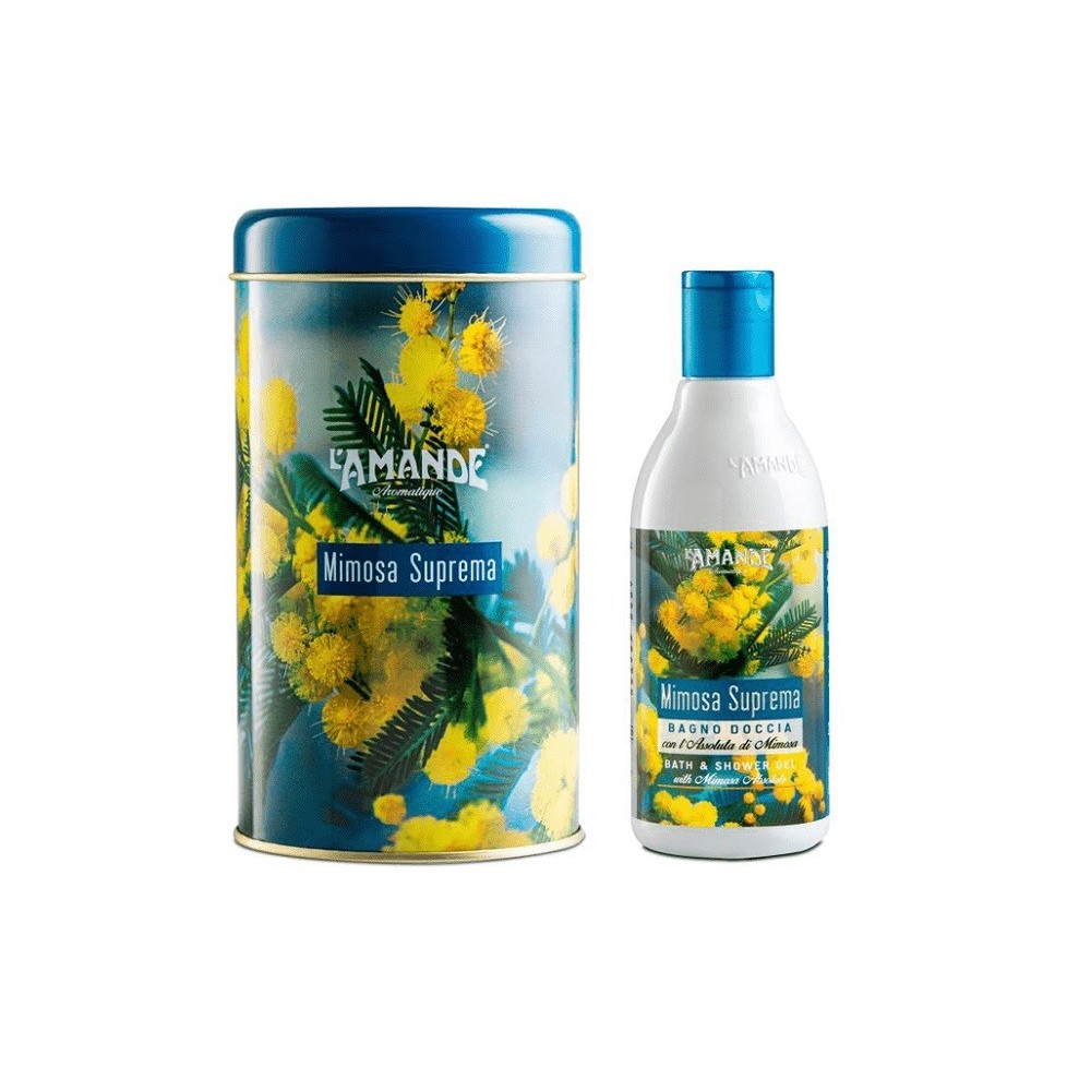 L'AMANDE MIMOSA SUPREMA BOITE METALLICA CILINDRICA BAGNODOCCIA 250 ML